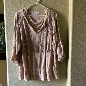 Tan gauze blouse with polyester tank - 2x